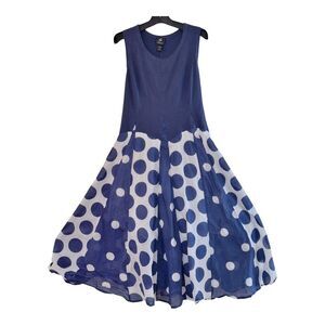 Retro Summer Maxi Dress Studio EY All the Dots Flowy Sundress Blue size L Large